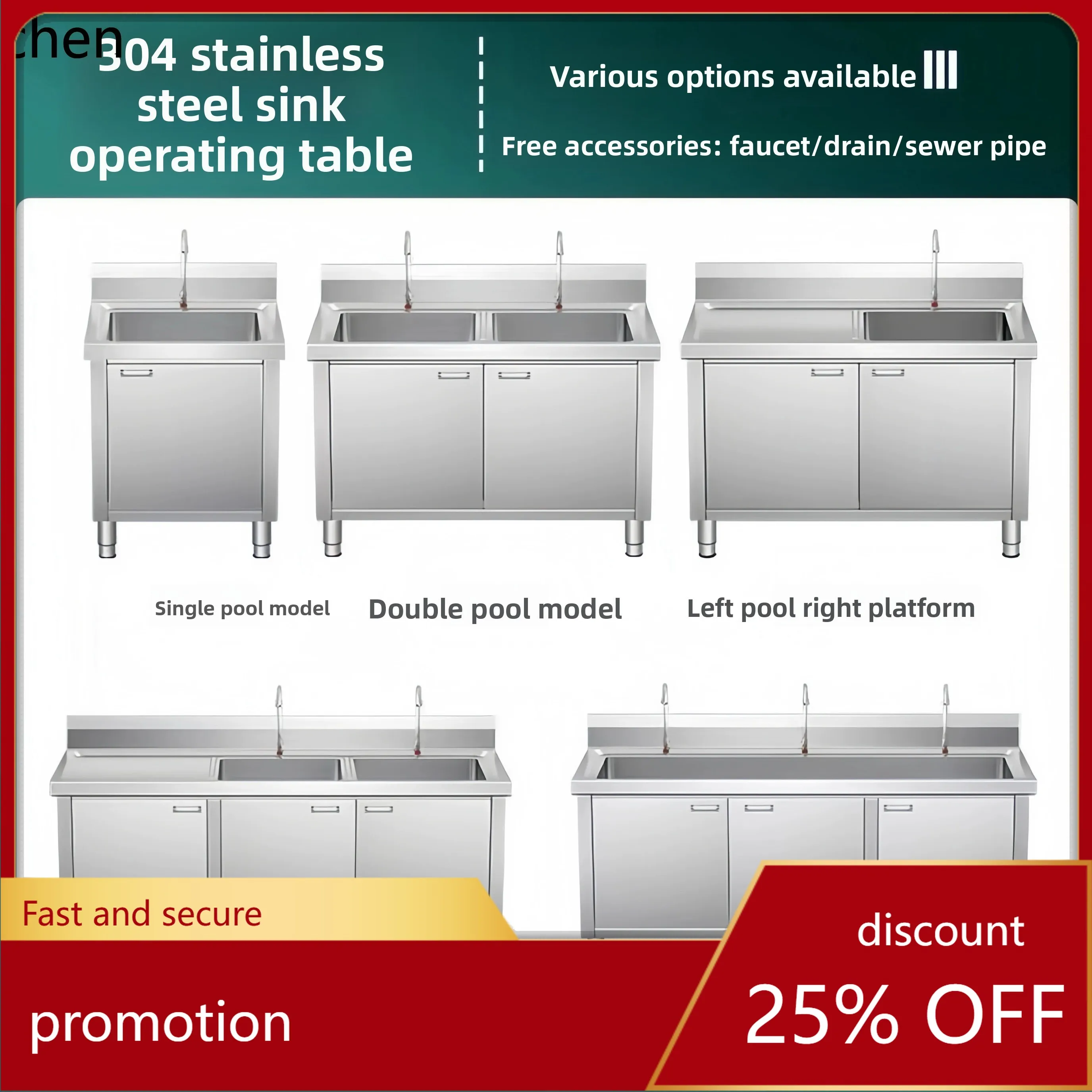 

CZ Stainless Steel Sink Cabinet Thickened Sink Kitchen Cabinet Integrated Sink Cabinet