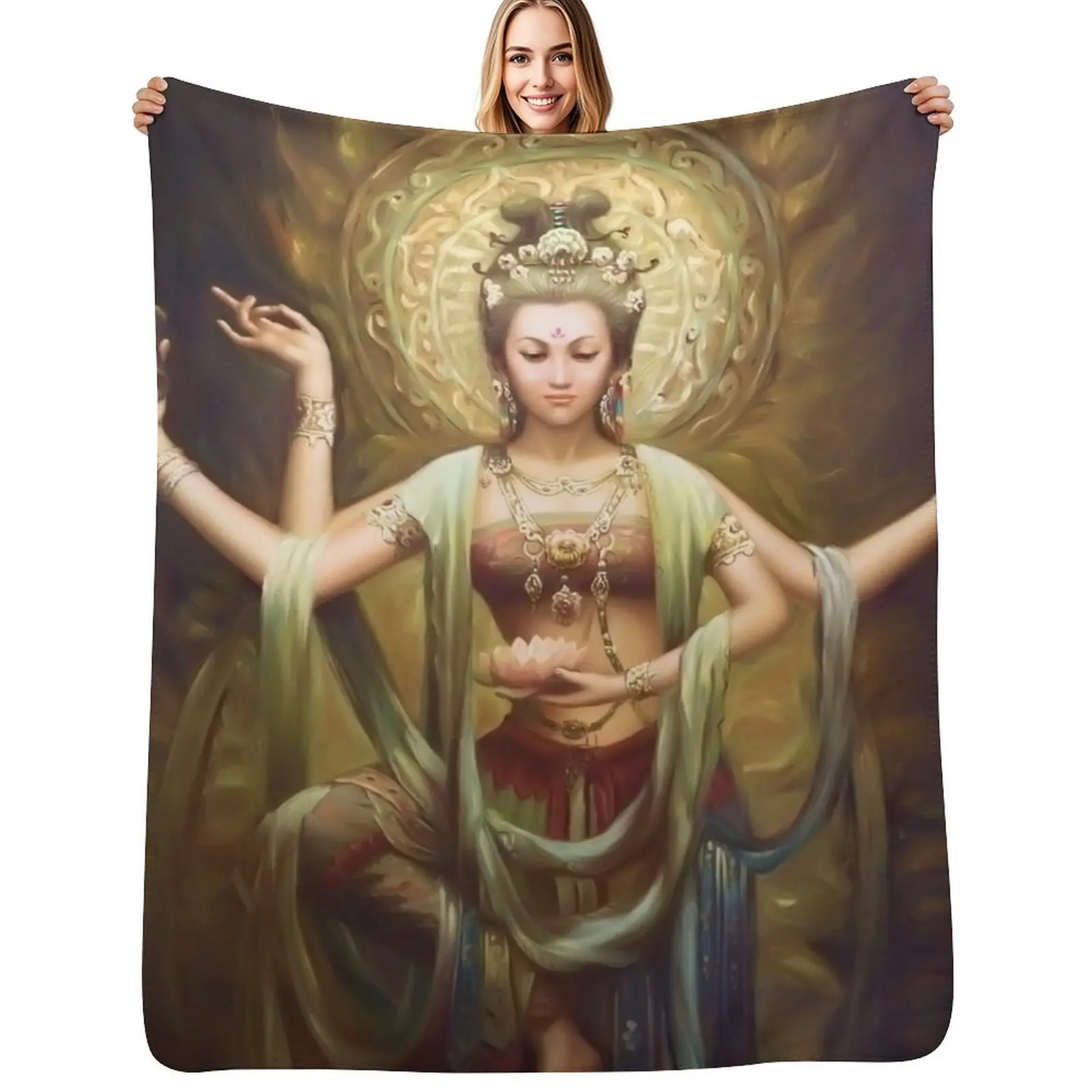 Quan Yin, la mère et déesse de la compassion, couverture en polaire sherpa douce et chaude pour l'hiver
