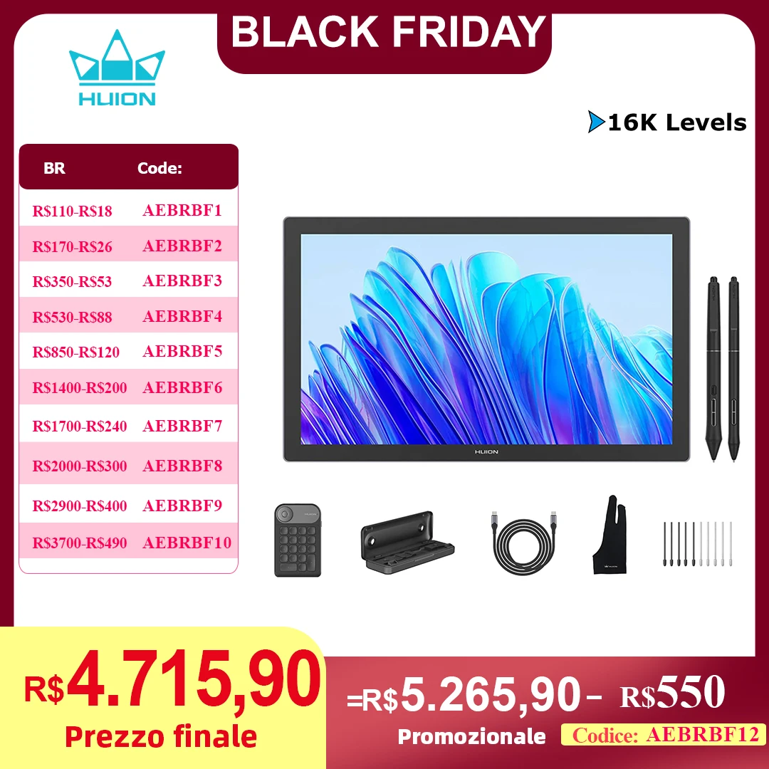 

Huion Kamvas Pro 19 Graphics Tablet 4K Resoultion Touchscreen 18.4 Inch Large Monitor 150% sRGB Display with 16K Levels Pens
