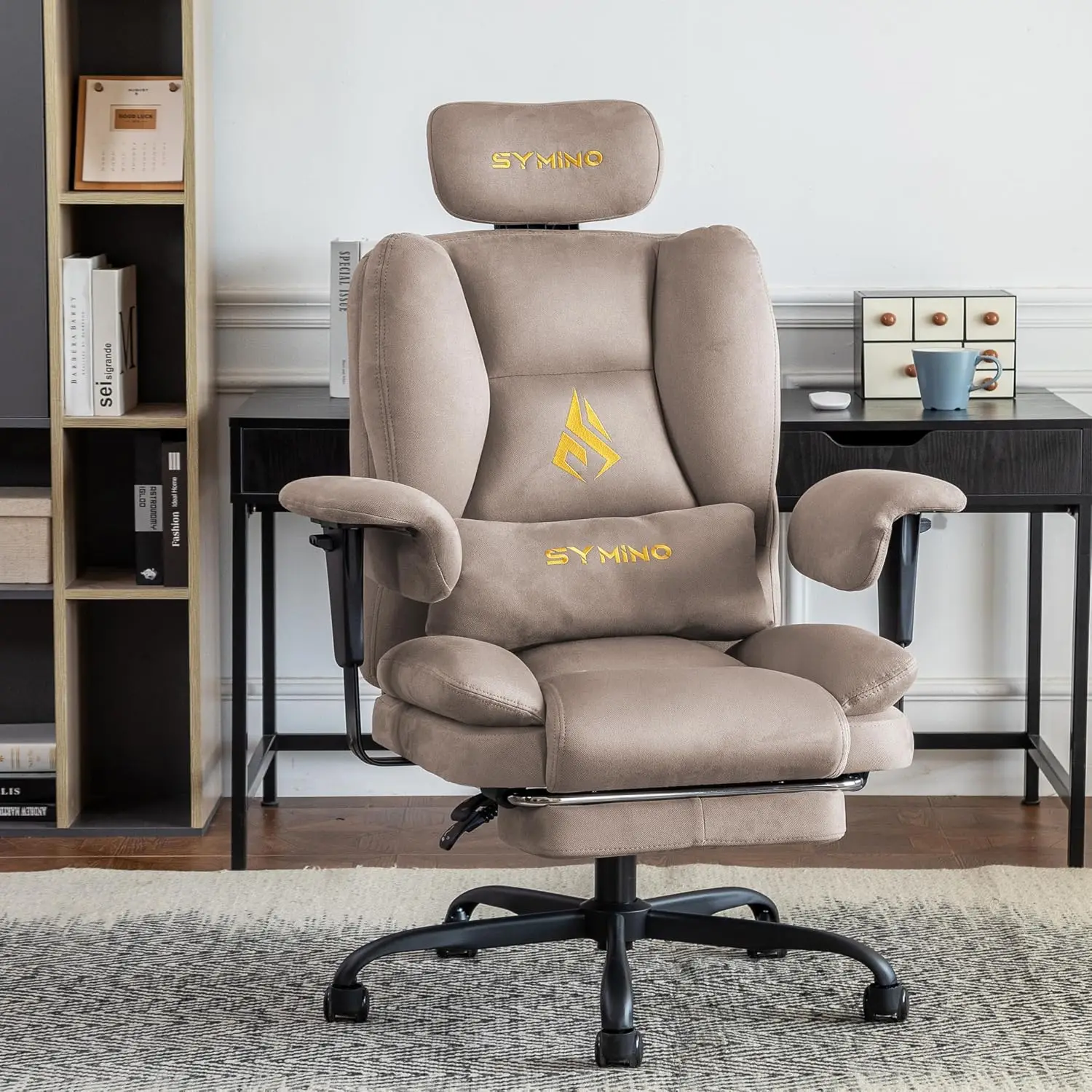 Gaming Chair with Foot Rest, Unique Up/Down Armrests, Twill Fabric Ergonomic High Back Chair, 150° Recline Solid Color Computer view 2