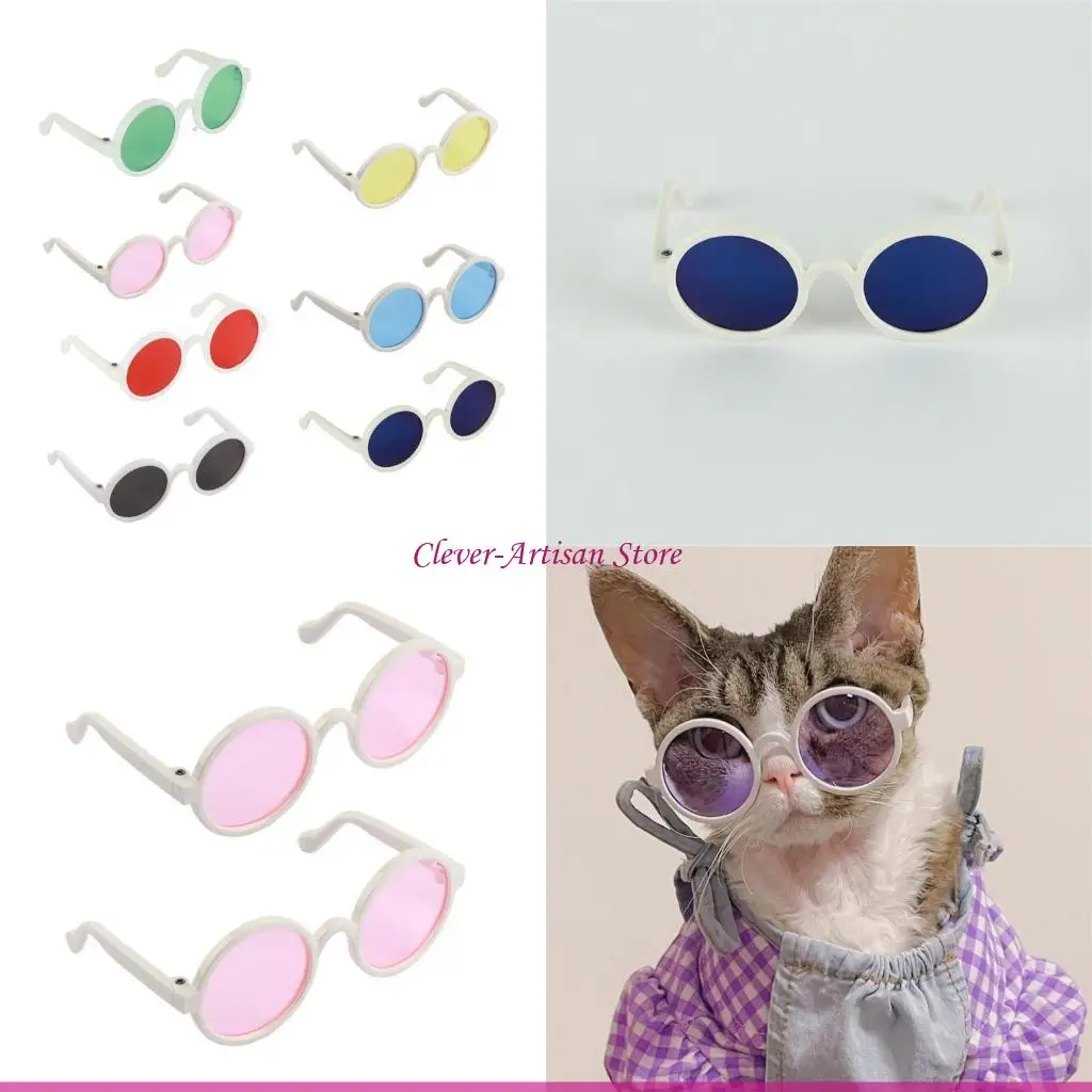 E06B 2 قطعة نظارات القطط الموضة كلب صغير النظارات الشمسية إطار مستدير الشمس عدسة واقية نظارات شعبية الحيوانات الأليفة صور #1