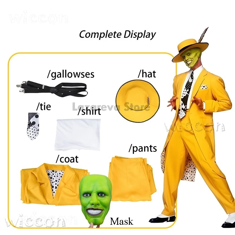 أزياء الهالوين disfraz قناع الفيلم جيم كوسبلاي بدلة صفراء كاري كاري ستانلي للرجال Ipkiss mujer