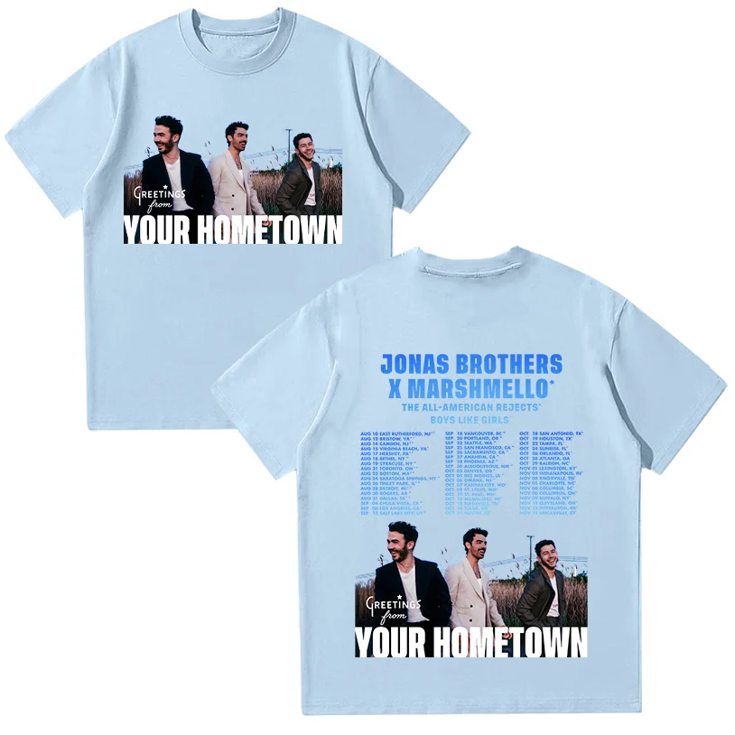 

Jonas 20 Greetings From Your Hometown Tour Tee Jonas Brothers Vintage Band Merch Novelty T-Shirts Cotton Summer T Shirt Unisex