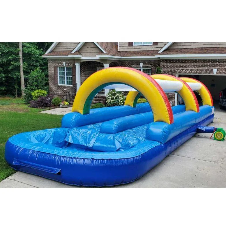 Outdoor 26ft commercial double lane giant inflatable slip and slide waterslide inflatable splash pad with pool for kids party