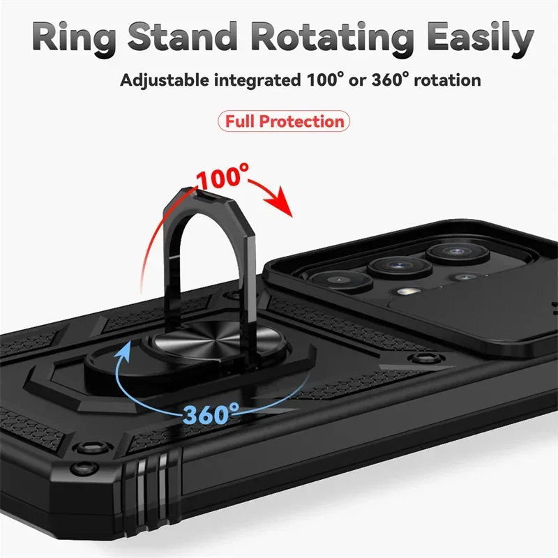 Funda para Samsung Galaxy A14 A24 A54 A34 A05 A05S A15 A35 A55 A26 A36 A16 A06 A57 A37 A17 A07 A56 con soporte de anillo y protección de lente 6