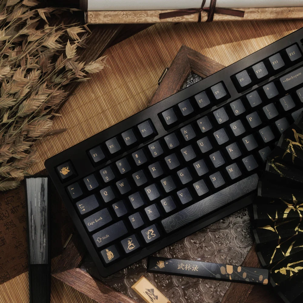 142 مفتاحًا على الطراز الصيني أغطية مفاتيح ذهبية سوداء الكرز الشخصي صبغ التسامي PBT Keycap للوحة المفاتيح الميكانيكية MX 61 75 87 98 104