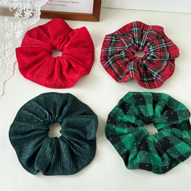 

Красный, зеленый клетчатый резинка для волос с толстой кишкой, женское объемное кольцо для волос, эластичная повязка для волос, аксессуары для волос на Хэллоуин и Рождество