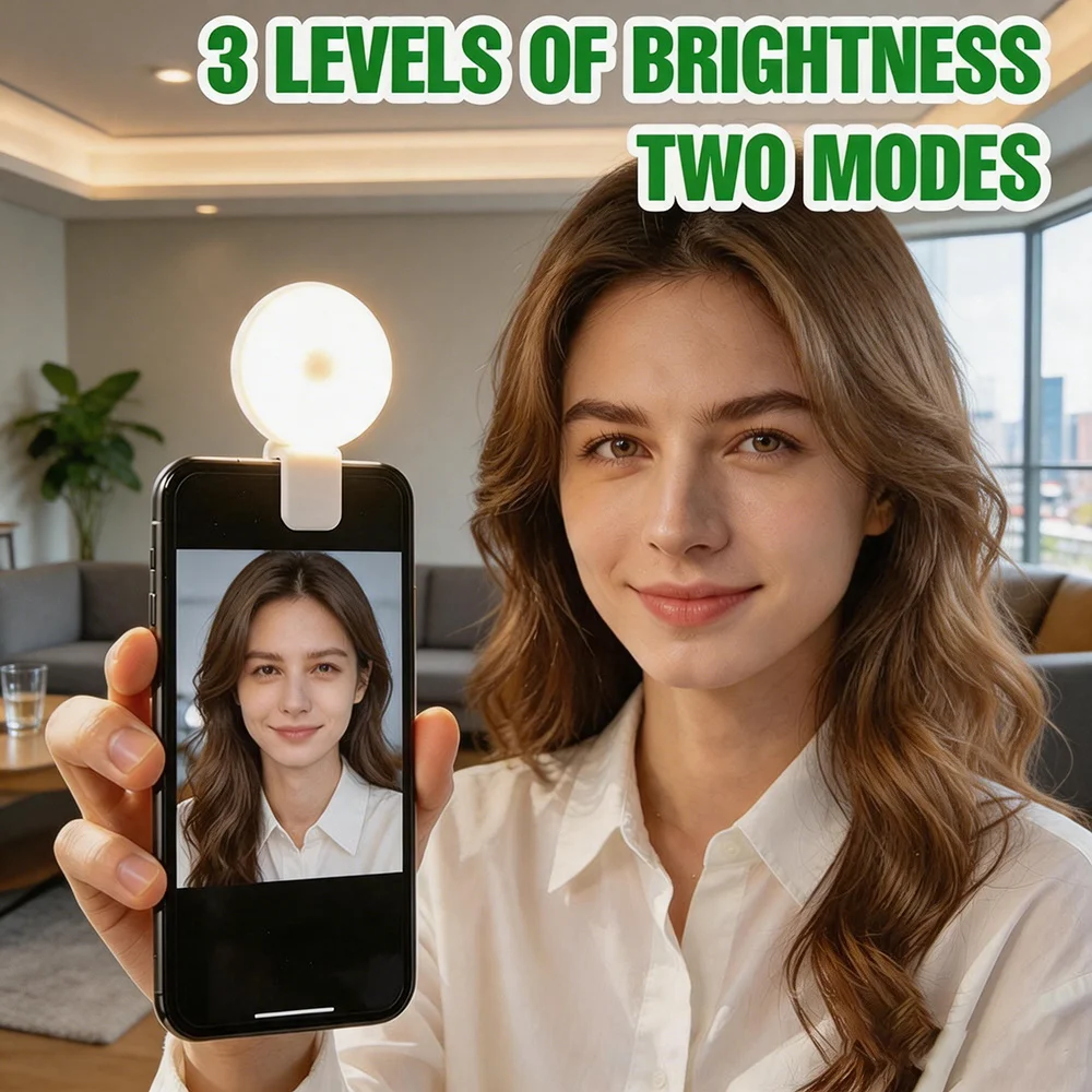 Clip LED Selfie Fill Light 3 Brightness 2 Modes USB Rechargeable Mini Ring Lamps For Mobile Live Vlog Makeup Self Portrait Shoot