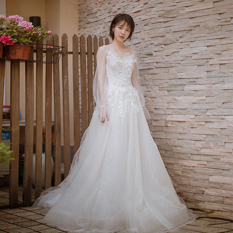 French Light Wedding Dress Dress 2022 New V-neck Sexy Temperament Bride Simple Fairy Tail Small Man Out Dress Evening Dress