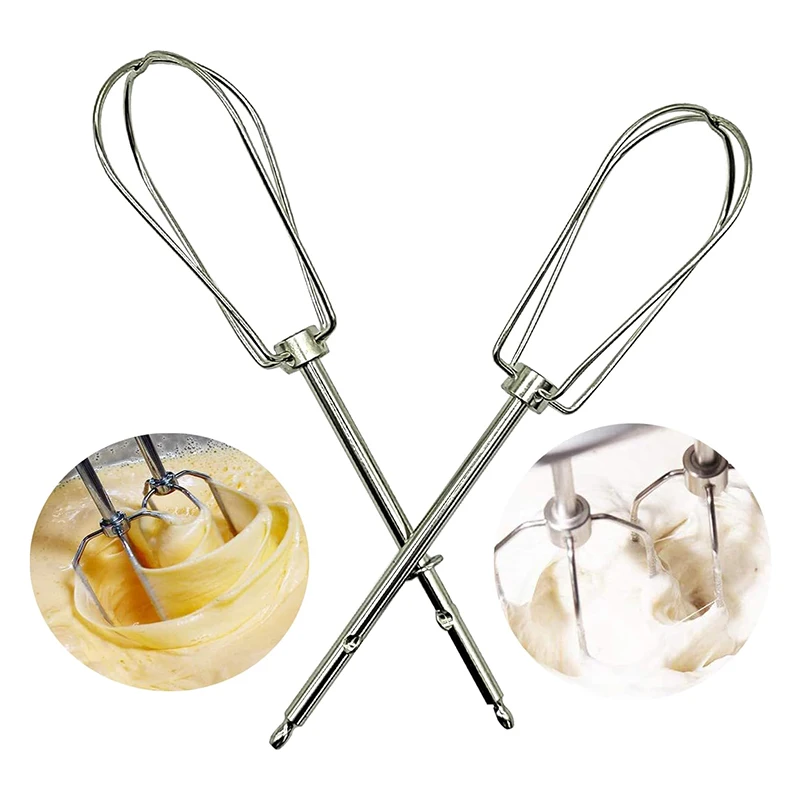 Two Stainless Steel Replacement Whisker Forks With Four Wires For A Universal Egg Beater Accessory For Mixing Food Processors