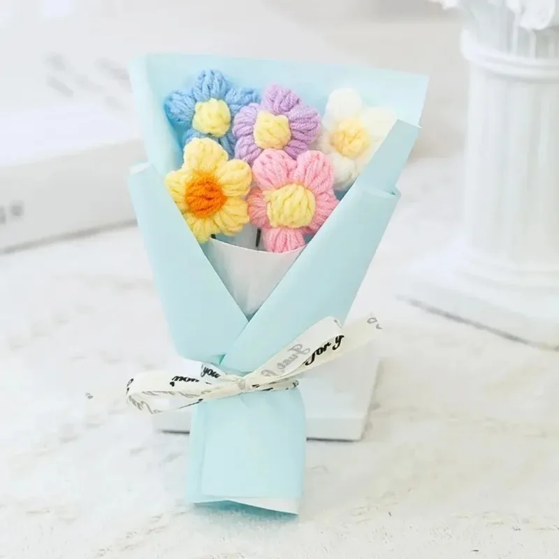 Creative Mini Knitted Flower Bouquet, Weave Flower Bouquet, Floral Decoration, Simulated bouquet