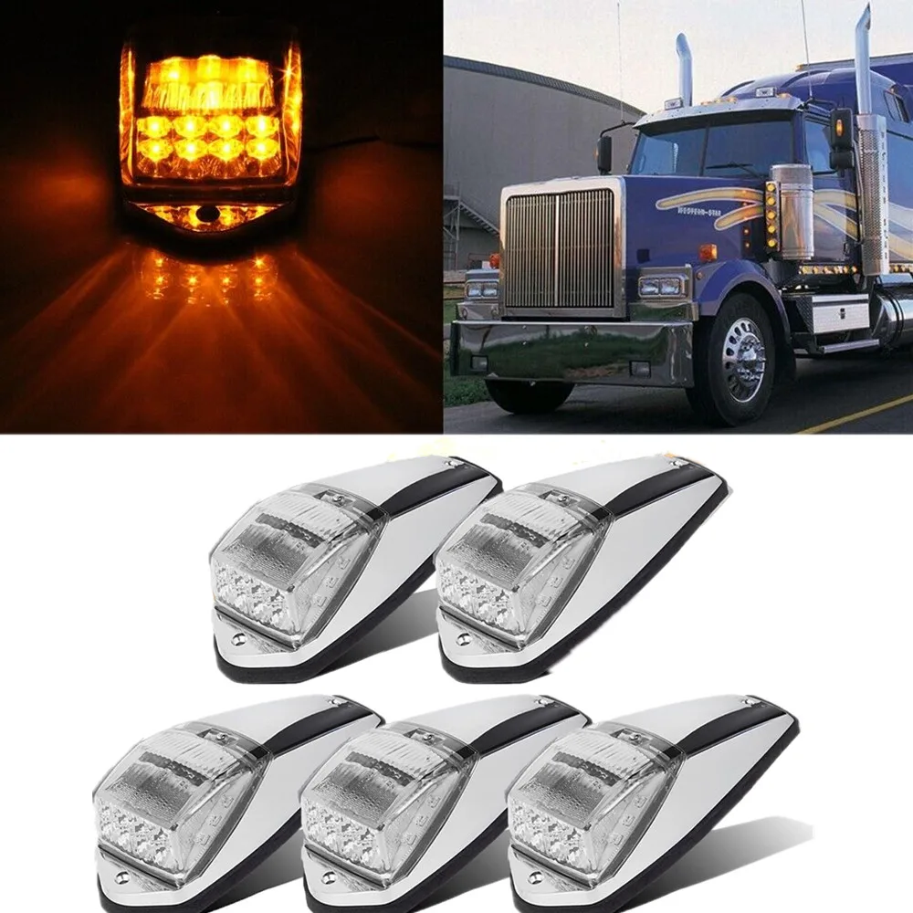 

5PCS DC12V Universal Cab Marker Top Roof Running Lights Kit 17LED Car Roof Lamp for Kenworth Truck Warning Lamp Head Light