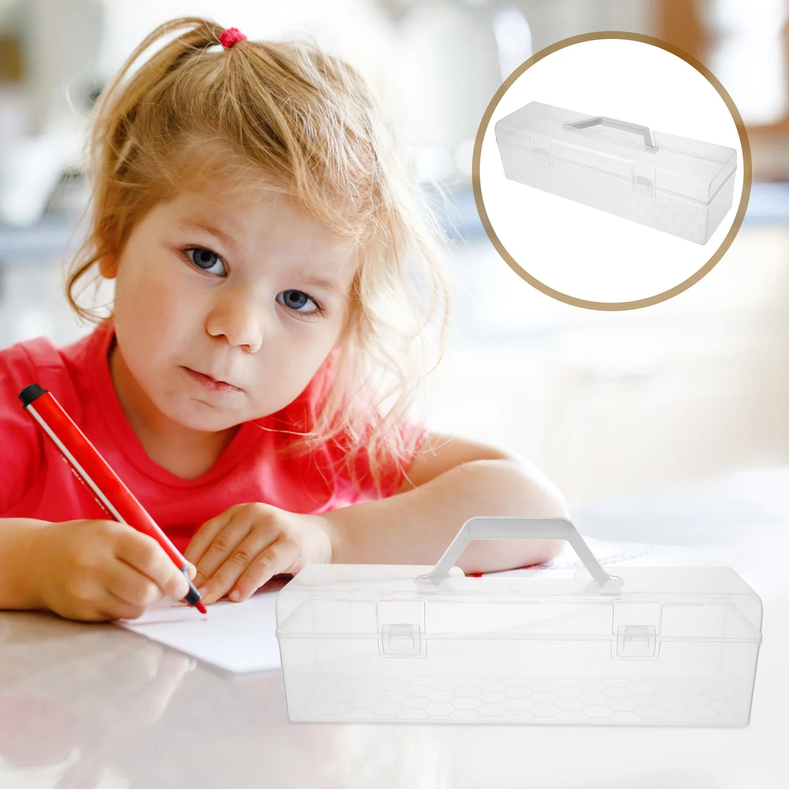 

Прозрачный портативный ящик для хранения, утолщенная пластиковая ручка, крышка, большая емкость, чехол для кистей для ручек, аксессуары для волос, акварельные ручки