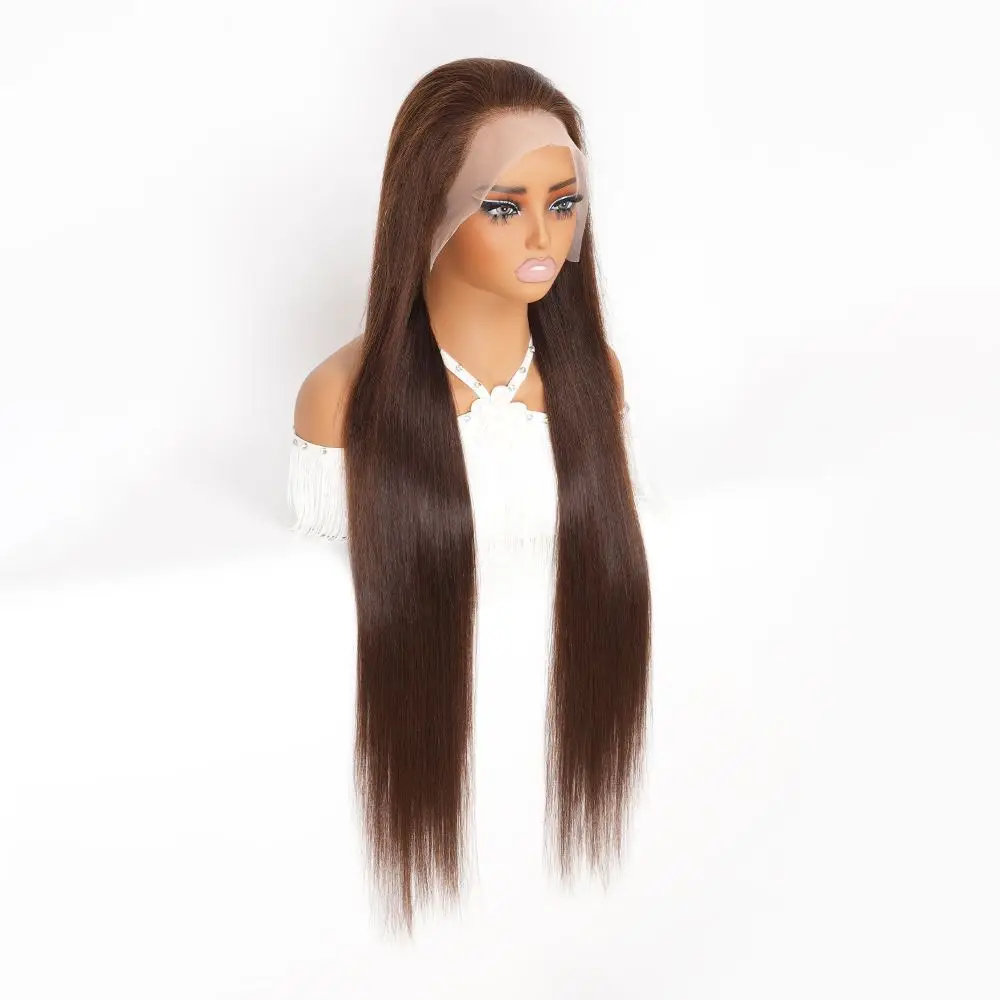 Wig Rambut Asli Bone Straight Lace Front # 4 Wig Rambut Asli Warna Cokelat Tua Lurus 13x4 Lace Front Wig Tanpa Lem