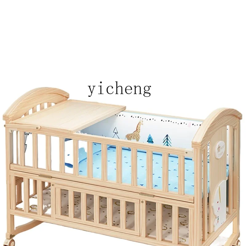 

XL Newborn Baby Crib Multi-Function Bed Solid Wood Unpainted Bassinet Removable Diaper-Changing Table