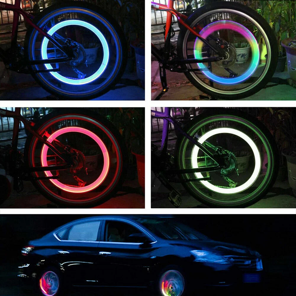 4Pcs Colorful Car Tire Valve Caps LED Car Motorcycle Cycling Wheel Lantern Spokes Hub Tyre Lamp Wheel Caps Auto Tyre Accessories