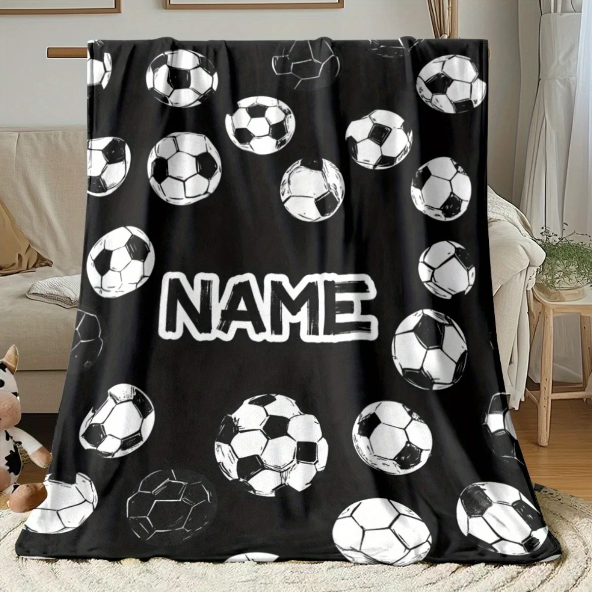 Custom name Soccer Blanket Soccer Themed printed Blanket for Football fans boys girls birthday festival gifts four season use