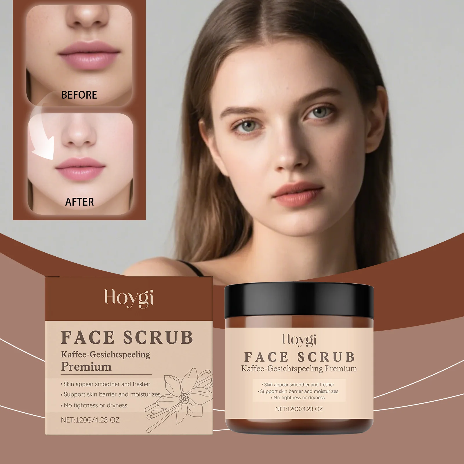 ホイギ フロイド バニラコーヒー フェイススクラブ、優しいスムージング洗顔料、保湿、120g