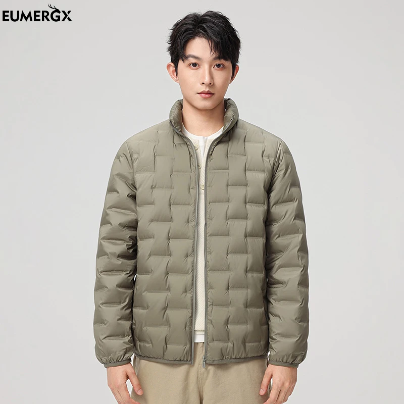 EUMERGX Chaqueta de plumón para hombre, Camping, senderismo, montañismo, abrigo acolchado ligero, impermeable, cortavientos cálido a prueba de viento para invierno
