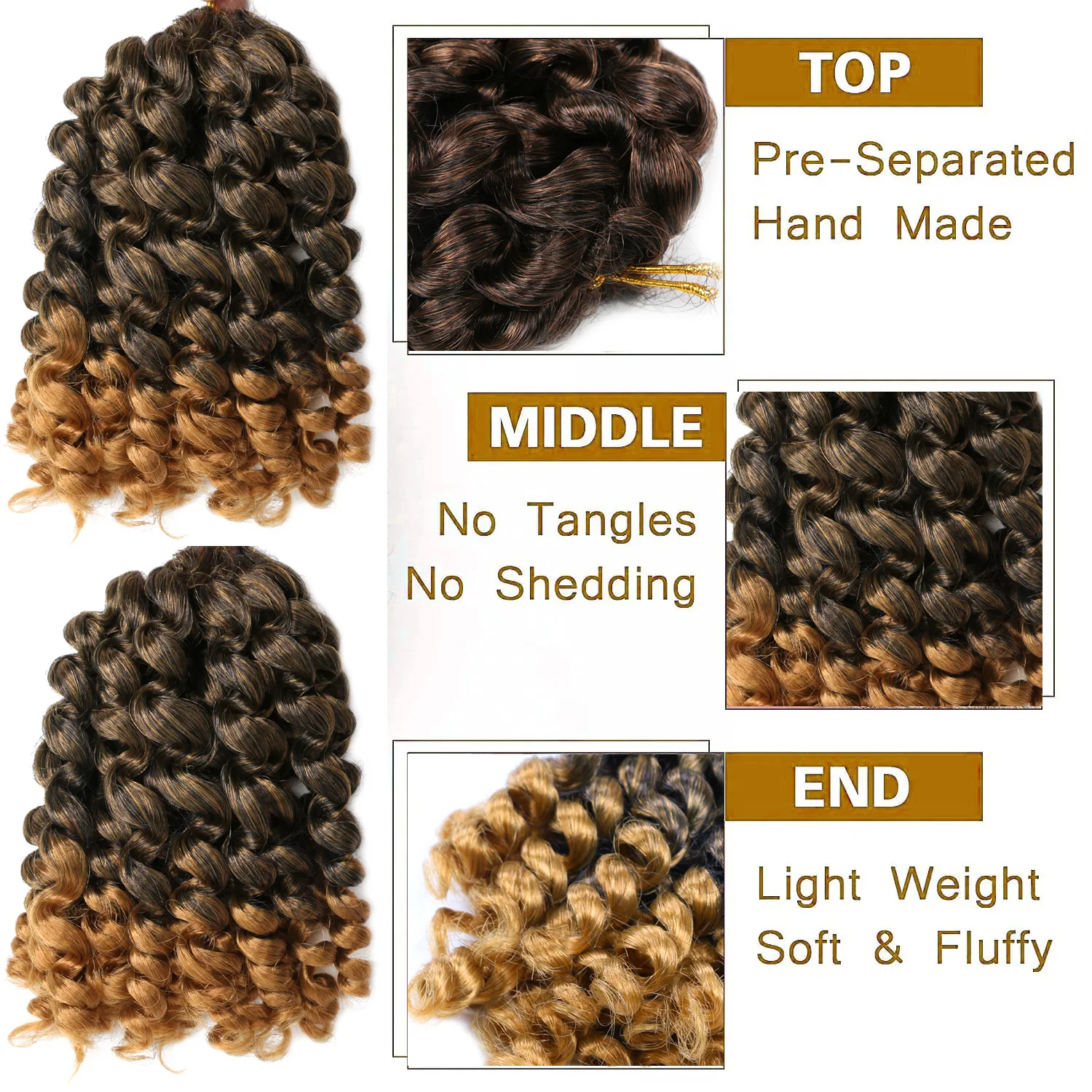 6팩 완드 컬 자메이칸 바운스 8인치 합성 크로셰 헤어 익스텐션 크로셰 브레이딩 헤어 20 루트 크로셰 완드 컬리 헤어