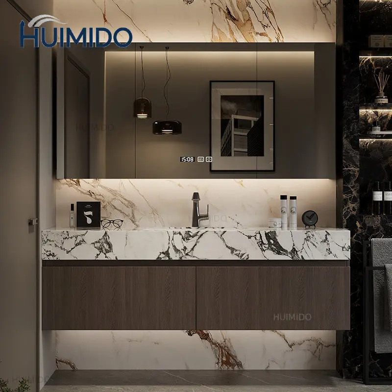 Bulgari Sintered Stone Double Basin Bathroom Vanity Set with Integrated Sink And Washbasin Unit - Cabinet for Bathroom