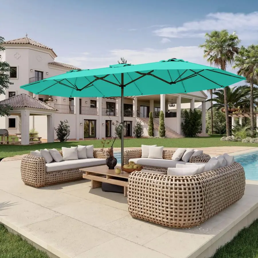 

15FT Double Sided Patio Umbrella with Base Included Large Outdoor Market Umbrella with Crank Handle, UV Resistant Canopy, Sturdy