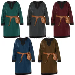 Medieval Men Gothic Shirts Tunic Tops Long Sleeve Adult Men Halloween Warrior Pirate Costume Shirt Stage Costumes Belt Bag