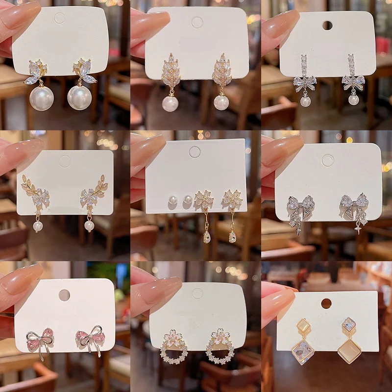 

Korean Zircon Pearl Earrings Luxury Fashion Bow Vintage Studs Designer Statement Earrings