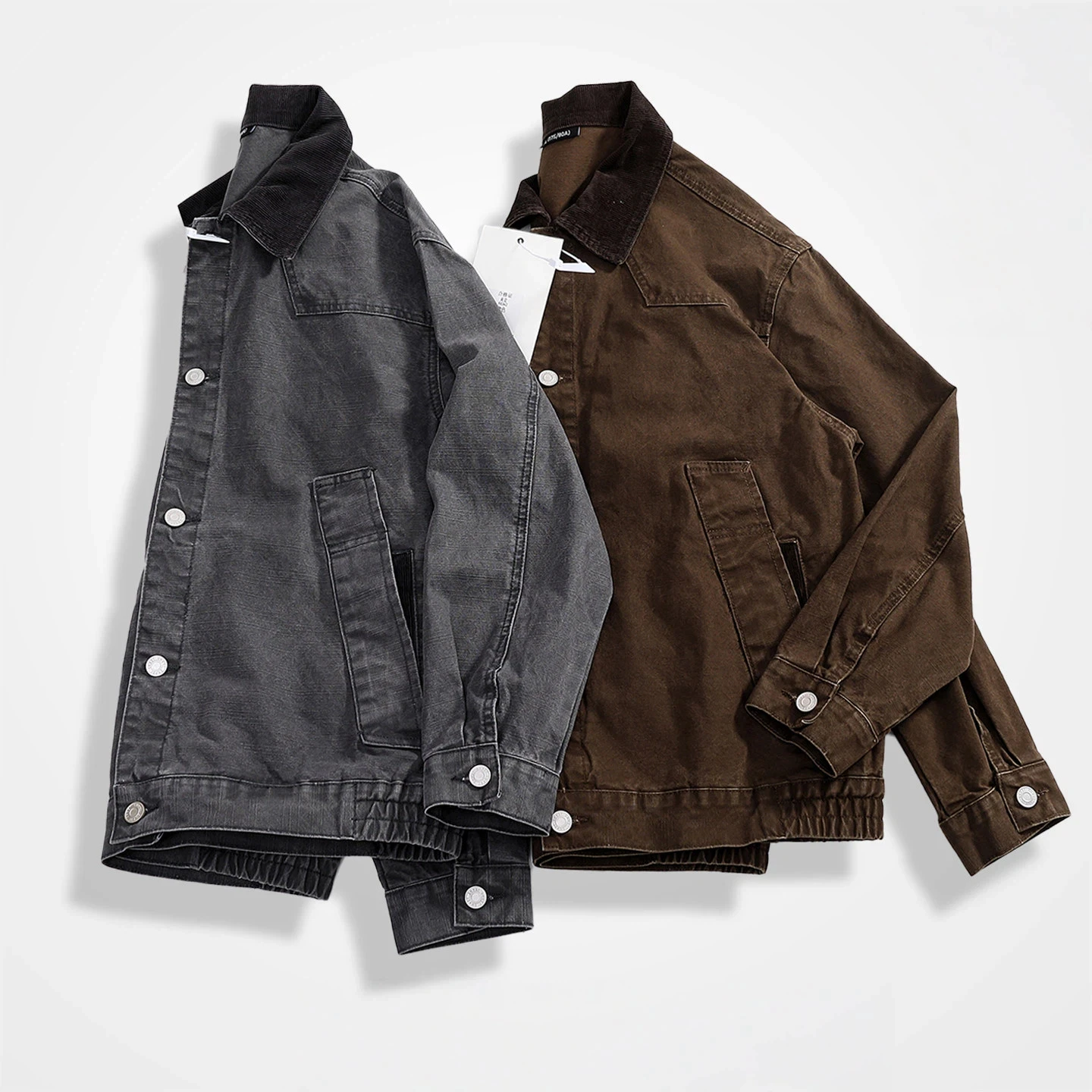 Men's retro contrasting corduroy lapel jacket loose casual coat pure cotton work top