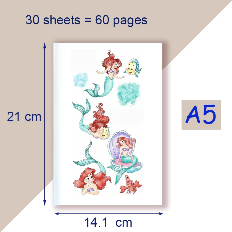 Imagem -06 - Disney Cartoon Notebook Fio-encadernado a Pequena Sereia Fanart Movie Princesa Anna Peixes Beleza Sofia Livro de Papelaria a5