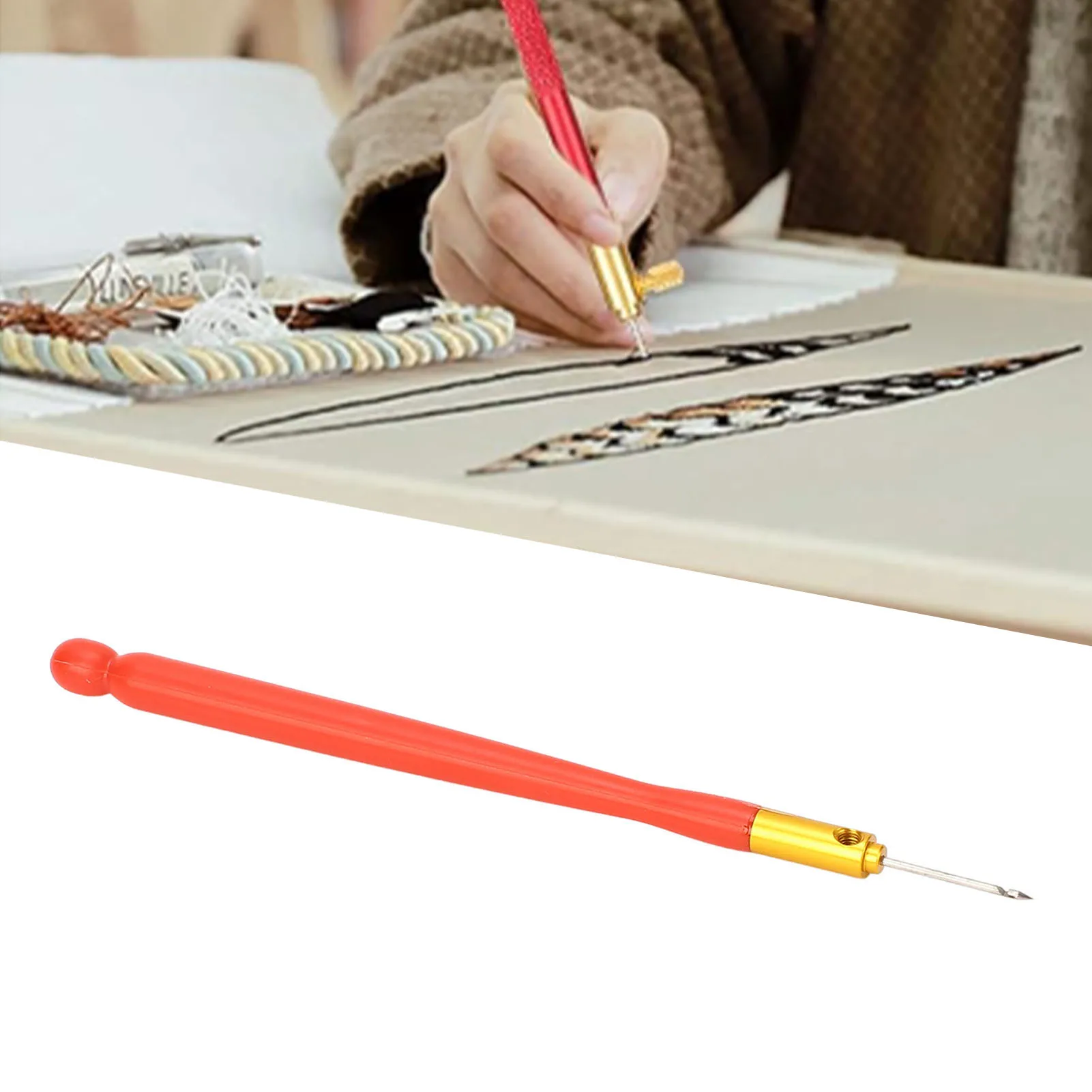 Embroidery Crochet Hook Plastic Handle Multifunctional Crochet Embroidery Beading Tool Red Handle