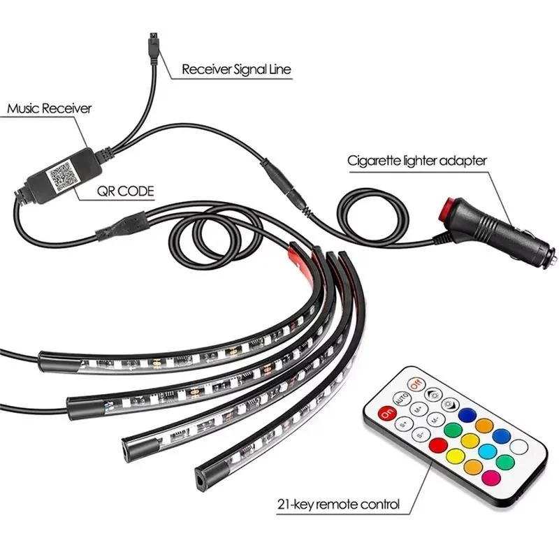 LED Car Interior Strip Lights with Remote and App Control 12V for Cars Trucks