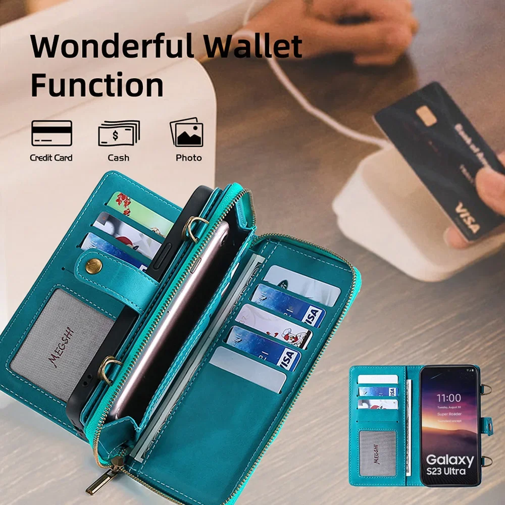 Wallet PU Split type Shoulder Leather Phone Case For Samsung Galaxy S8 S9 S10 S20 S21 S22 S23 S24 Plus Ultra S20FE S21F A13E