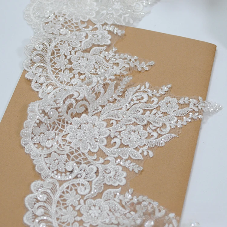 5 Yards/Packung Hochwertiger weißer Perlenstickerei-Spitzenkopfschleier, Hochzeitskleid, Dekorationszubehör, handgemachtes DIY – Detail 5
