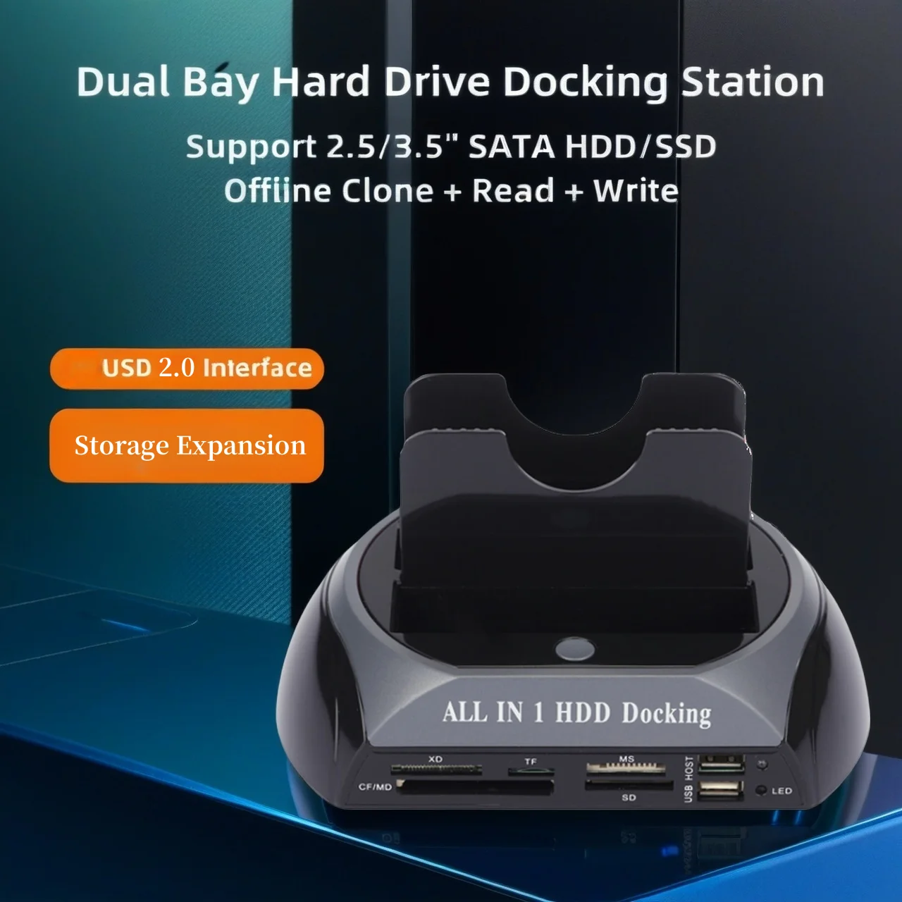 

Двухъядерная док-станция USB 2.0 IDE SATA для жесткого диска «все в одном» с клонированием OTB 2,5 дюйма 3,5 дюйма ESATA с устройством чтения карт Док-станция для жесткого диска