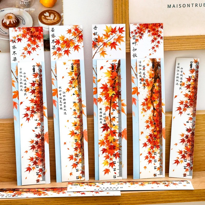 60pcs/lot Creative Maple Leaves Magnetic Ruler Cute Bookmark Measuring Drawing Tool Promotional Gift School Supplies