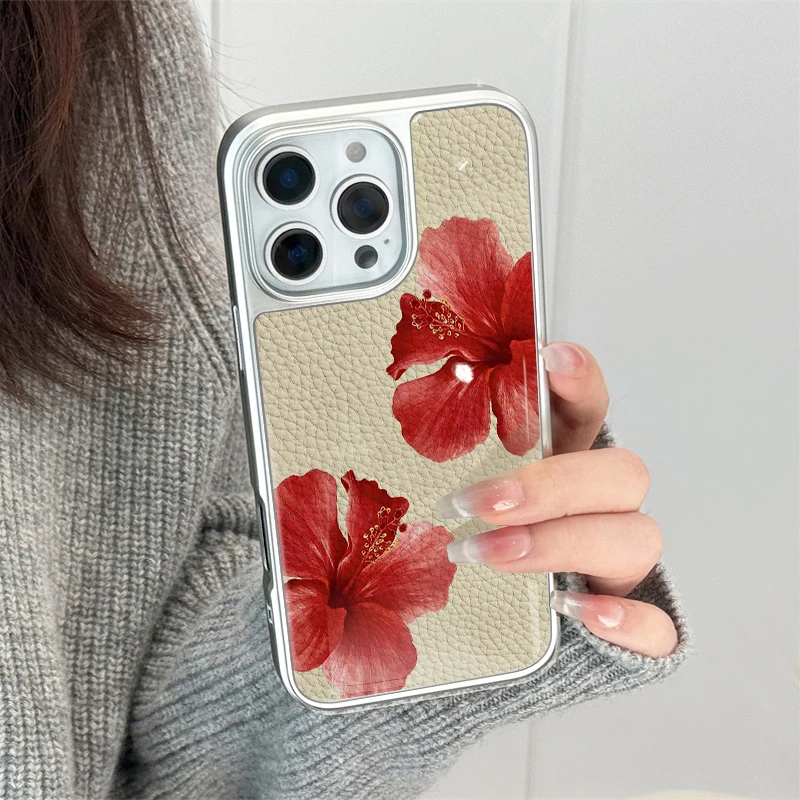 حافظة لهاتف آيفون 11/12/13/14/15/16/17 Pro Max AIR PLUS أنيقة على شكل زهرة حمراء محظوظة