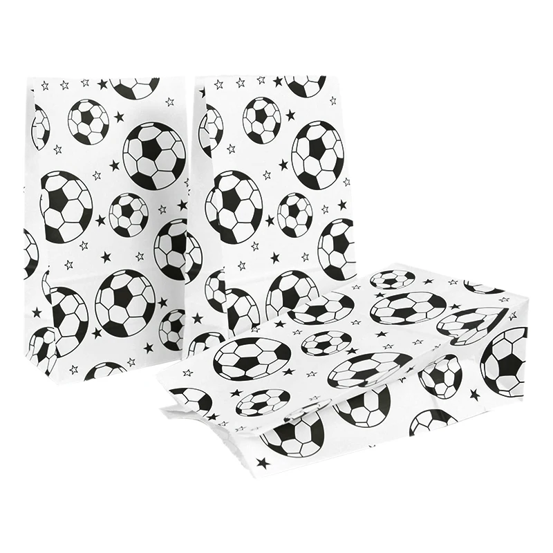 

10pcs Soccer Birthday Theme Paper Candy Bags Party Favors Bag Soccer Printed Pattern Guest Goodie Gift Bags Football Snack Bags