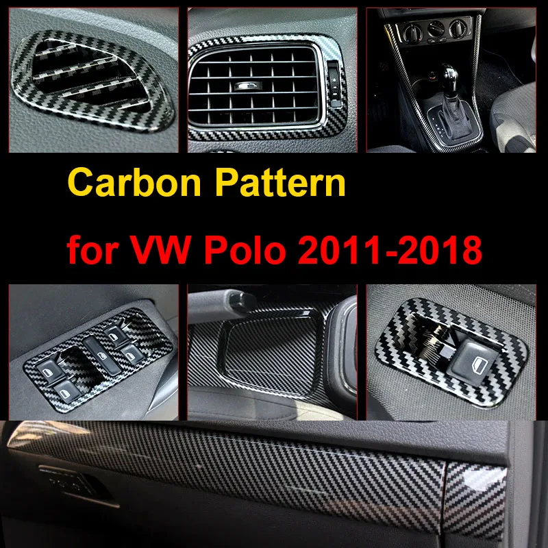 

Карбоновый узор для VW Polo 2011-2018, Центральная панель переключения передач, чашка для выпускного отверстия кондиционера, декоративная рамка