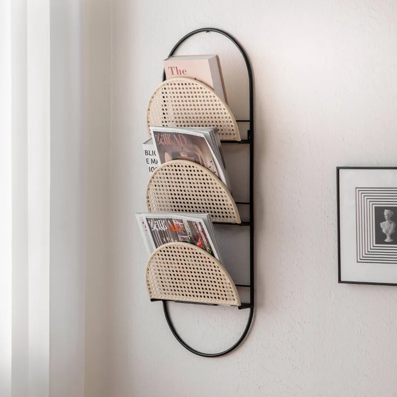 Storage shelf Wall-mounted storage Decorative magazine rack Wrought iron bookshelf Newspaper rack Wall