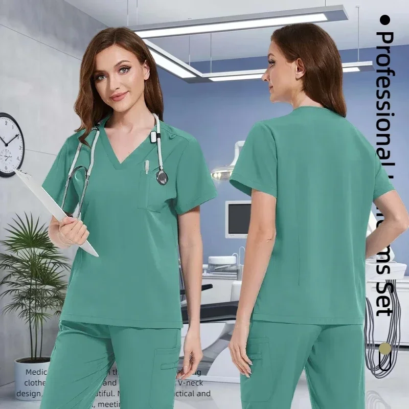 

Multicolour Jogger Suits Doctor Nursing Uniforms Short Sleeve V-neck Tops Pocket Pants Nurse Scrubs Set Medical Clinical Clothes