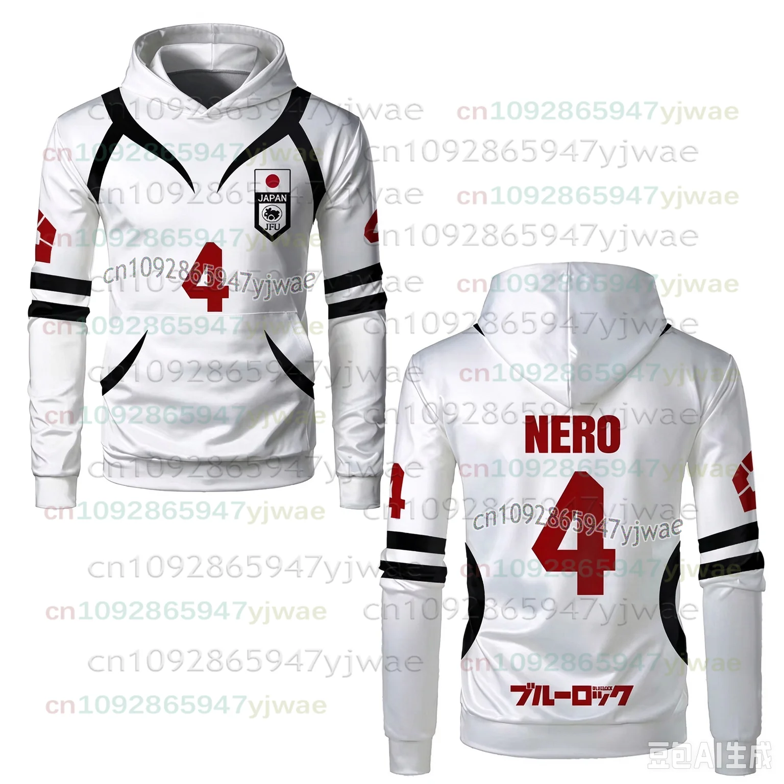 Blue Lock Weißes Fußballtrikot Japan U20 Team Cosplay Kinder-Hoodies 3D-Druck Anime Sweatshirts Herren Damen Langarm Sportoberteile – Detail 6