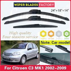 For Citroen C3 MK1 2002-2009 Car Front Rear Wiper Blades Soft Rubber Windscreen Wipers Auto Windshield 24