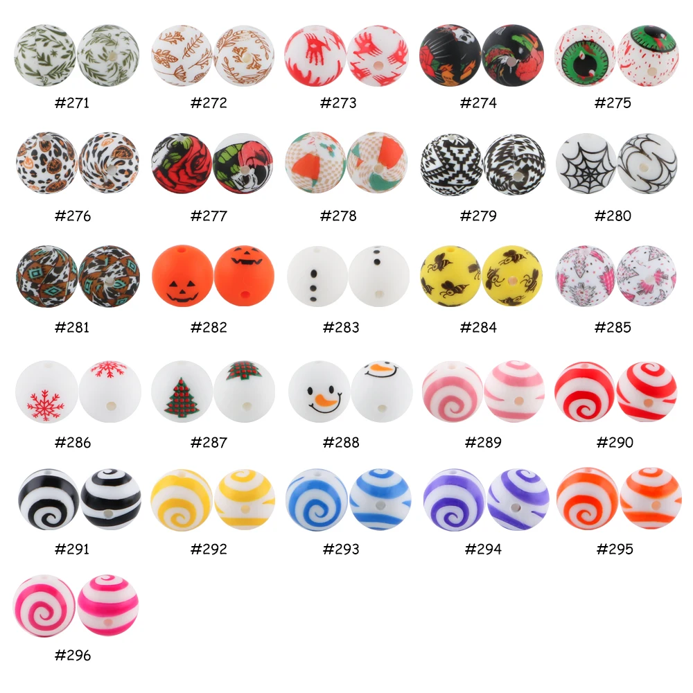 

50/100Pcs 15mm Silicone Printed Round Beads DIY Keychain Necklace Bracelet Accessories For Jewelry Making