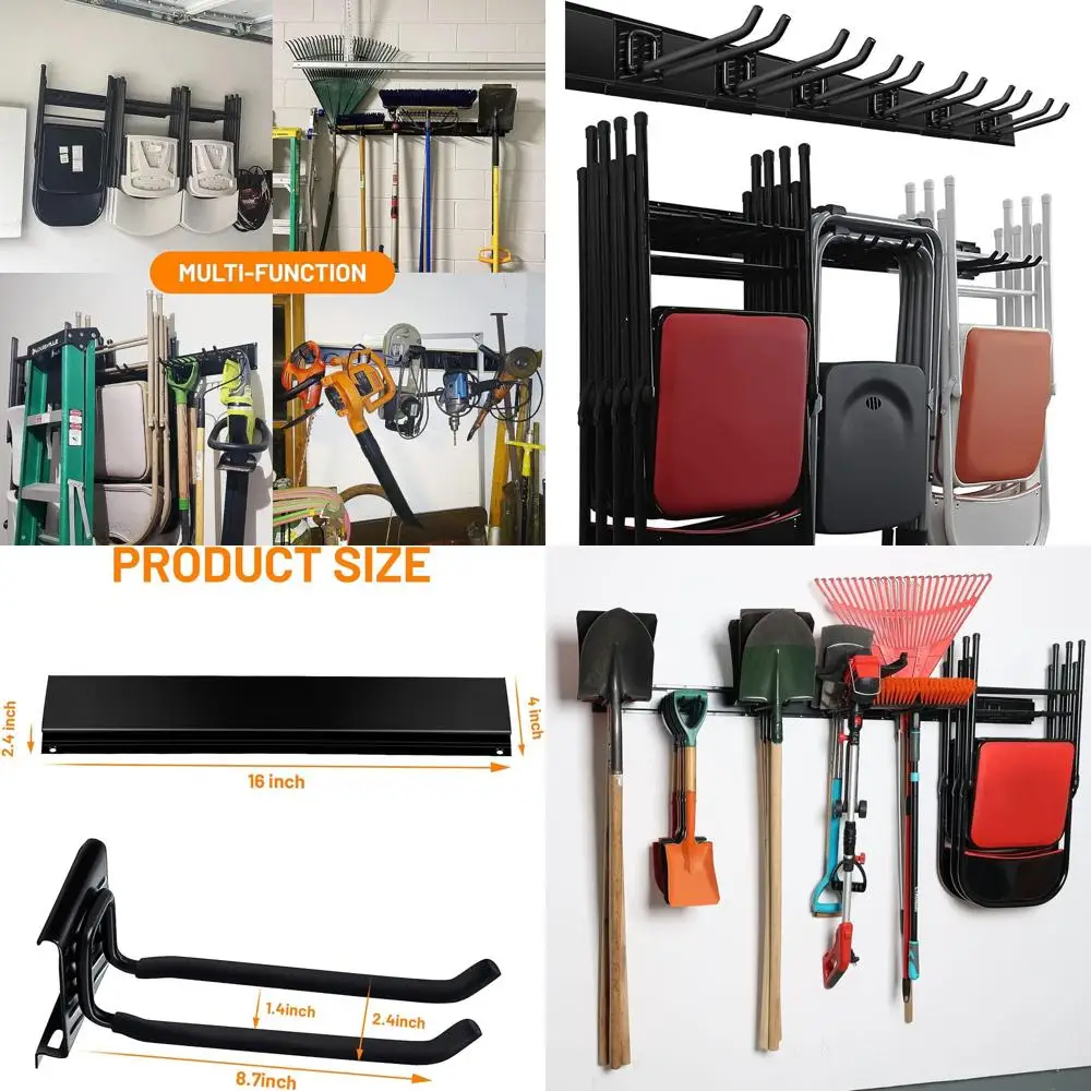 

Настенное крепление для хранения в гараже Wallmaster, органайзер для садовых инструментов, сверхмощные вешалки для старых стульев с 6 регулируемыми