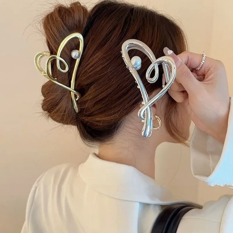 Jepit Rambut Korea Model Metal Bentuk Kepiting Tidak Beraturan, Jepit Rambut Wanita Elegan Model Shark Jaw, Jepit Rambut, Aksesoris Rambut Wanita