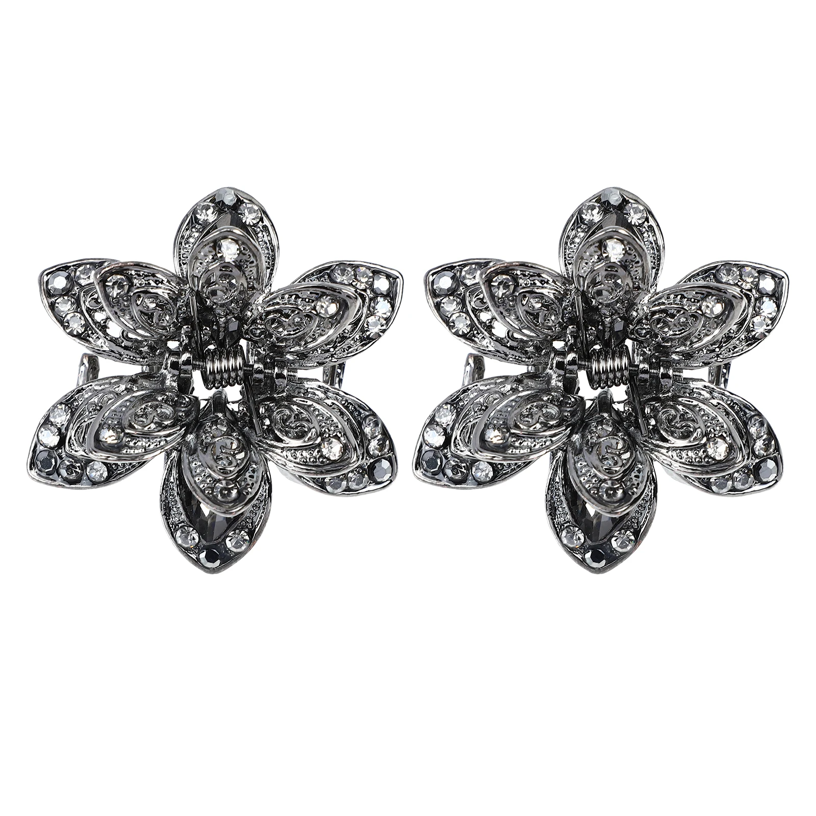 

2pcs Crystal Point Drill Headdress Metal Hair Clips Cute Accessories Mini Styling Grey Rhinestone Claw Portable Lightweight Non