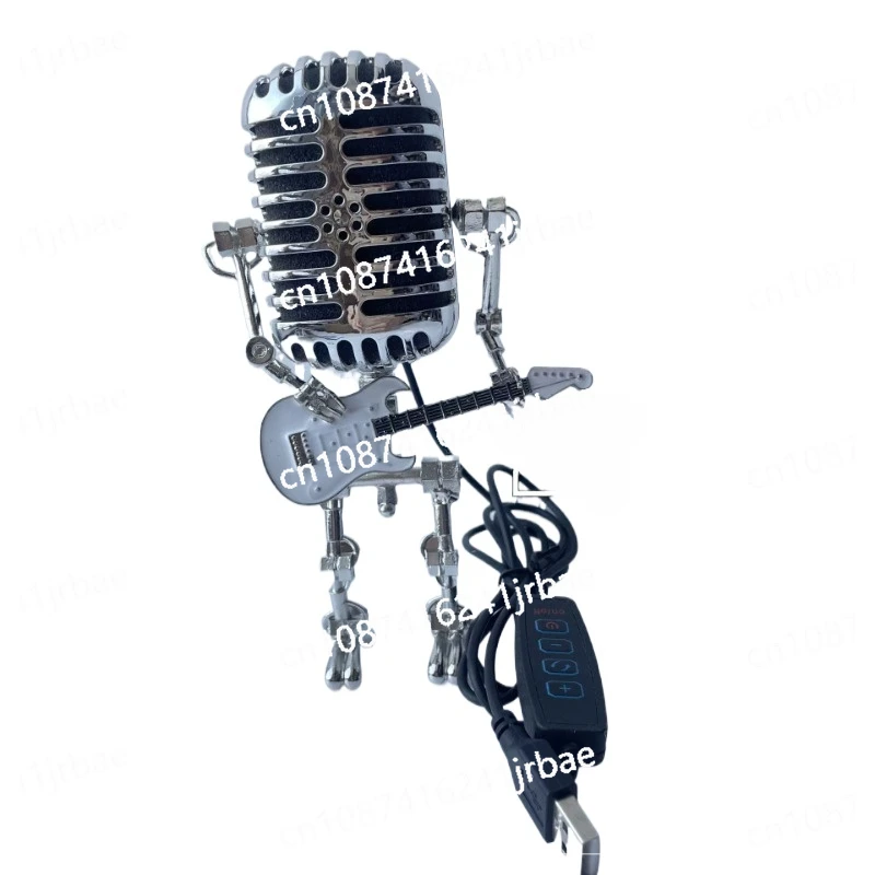 

Vintage Microphone Robot Lamp Play Guitar Desk LED Lamp Lights Vintage Miniatures Crafts Lighting Office Home Decoration