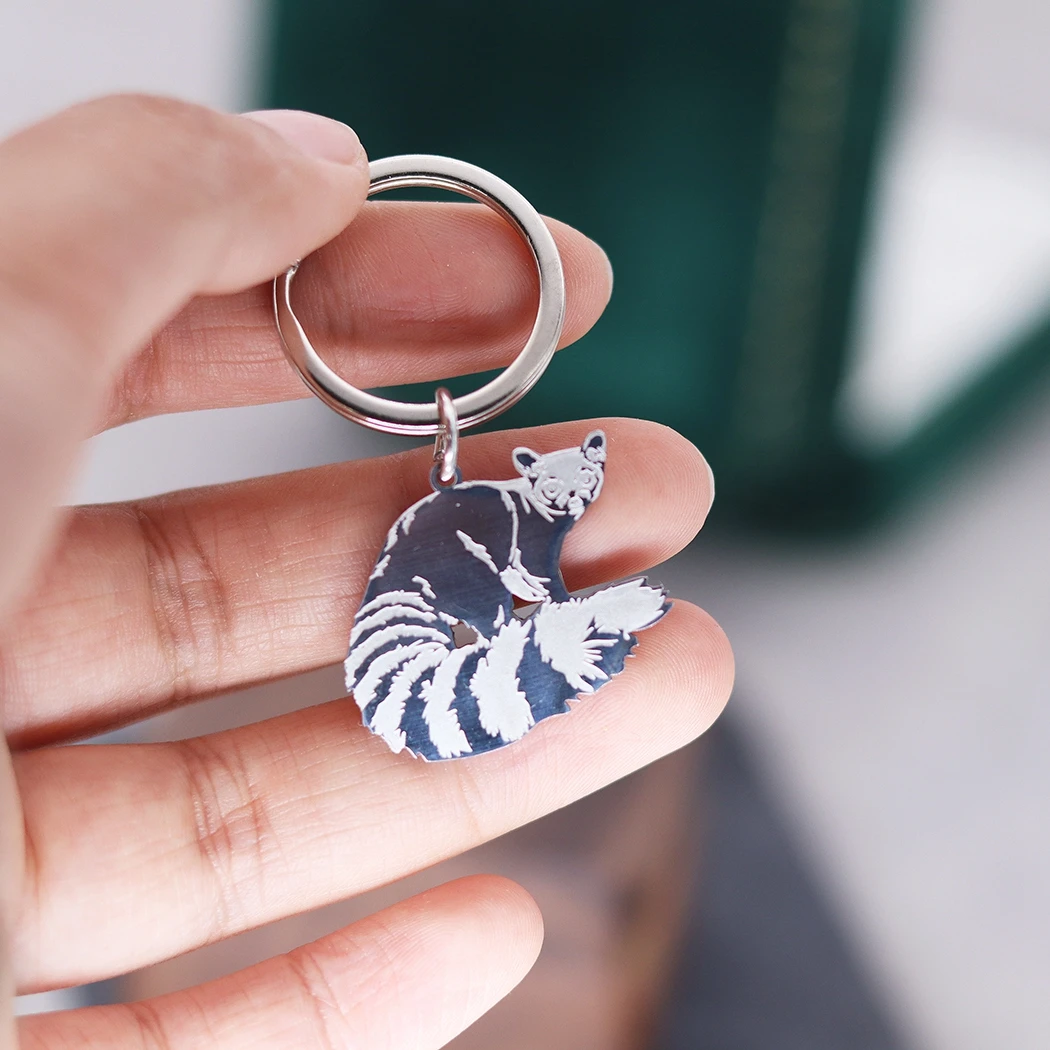 Stainless Steel North American Raccoon Custom Name Keychain Tag Trendy Jewelry For Women Men Key Ring Engraved Keyring