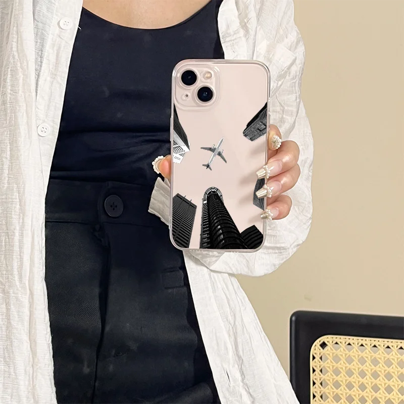 Fashionable High-Rise Airplane Pattern Phone Cases For iPhone 11pro 12 13 14 15ProMax XSmax XR X 7 8 15 14 Plus Shockproof Cover